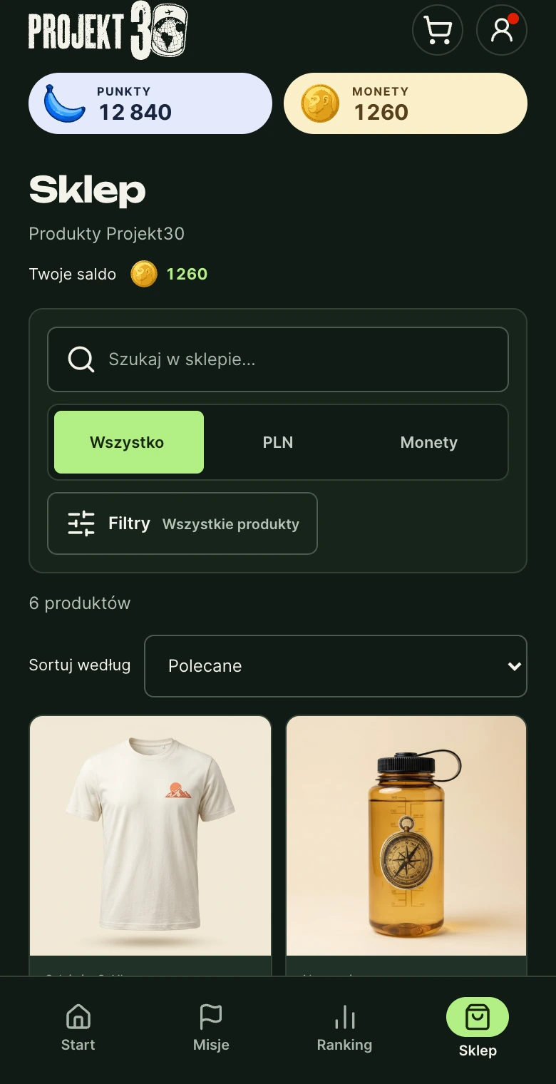 Katalog sklepu Projekt30 na telefonie